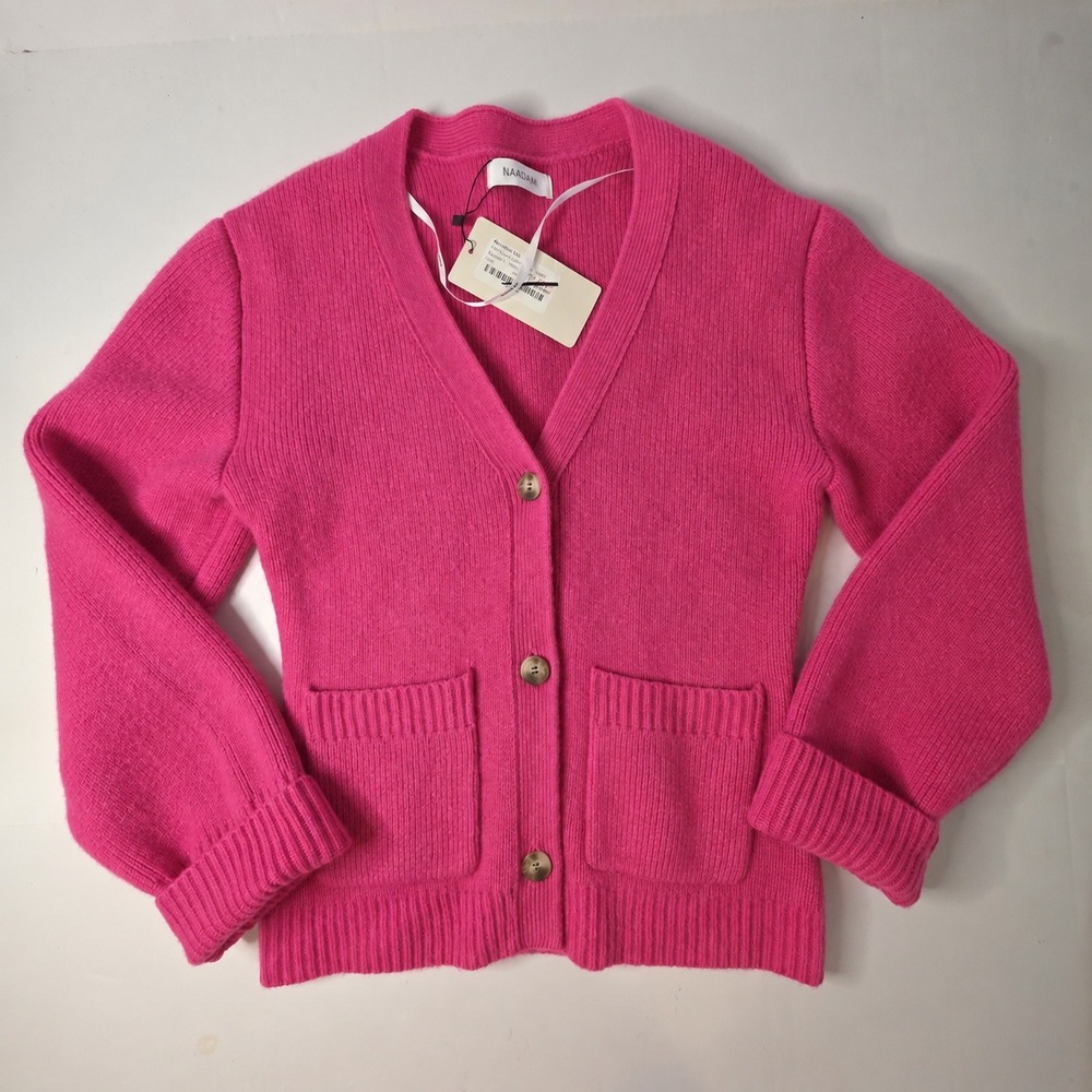 Naadam 100% Ultra Luxe Cashmere Cardigan Sweater Pink V-Neck Button Front XS New